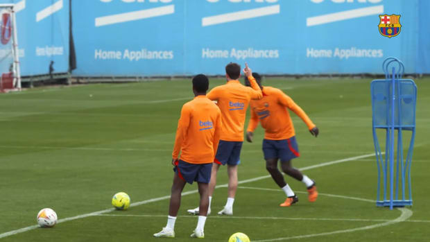 Crossbar challenge with Ansu Fati, Sergi Roberto and Umtiti